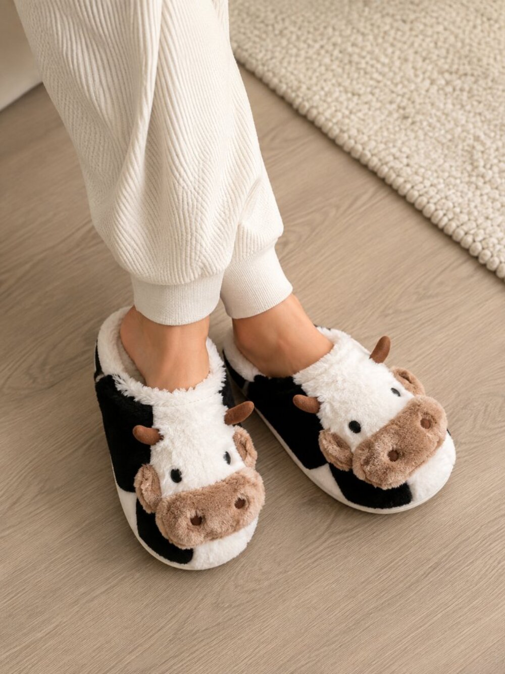 Cute Plush Cow Slippers Women’s House Shoes Fuzzy Animal Slides Size 7-8